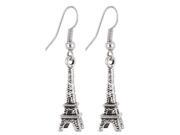 Eiffel Tower Decor Dangling Fish Hook Earrings Pierced Eardrop Silver Tone Pair