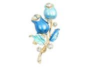 Unique Bargains Wedding Party Bling Rhinestone Inlaid Blue Rose Branch Safety Pin Brooch Broach