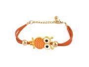 Lady Metal Owl Ornament Faux Leather Wristlet Chain Bracelet Orange