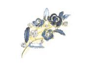 Lady Rhinestones Detail Leaf Flower Shaped Pin Brooch Breastpin Steel Blue