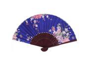 Unique Bargains Chinese Style Flower Pattern Summer Dance Fabric Folding Hand Fan Royal Blue