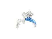 Safety Pin Clip Rhinestone Flower Style Pin Brooch Silver Tone Blue