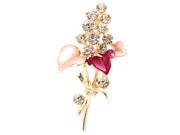 Unique Bargains Women Rhinestone Accent Safety Pin Floral Shape Breastpin Brooch Pink Red