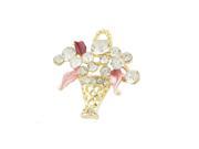 Rhinestone Burgundy Pink Leaf Flower Basket Gold Tone Pin Brooch