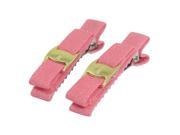 2 x Siver Tone Alligator Clip Fibre Coated Watermelon Red Hairclips