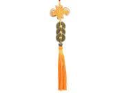 Embroidery 3 Coins Oriental Ornament Tassels Pendant Chinese Knot Yellow