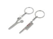 Unique Bargains Lovers Couple Gift Scissors Comb Style Keyrings Key Holder Silver Tone Pair