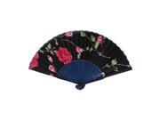 Chinese Style Cut out Wood Rib Fabric Floral Print Folding Hand Fan Black Purple