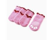 Unique Bargains 2 Pairs Hearts Print Stretch Cuff Knitting Pet Yorkie Dog Cat Socks Pink Red