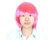 Unique Bargains Ladies Short Straight Hairpiece Flat Bangs Hair Play Costume Wig Amaranth Pink