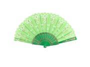 Unique Bargains Chinese Japanese Style White Gold Tone Flower Pattern Folding Hand Fan Green 9