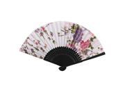 Women Japanese Style Bamboo Frame Purple Floral Print Light Pink Folding Han Fan