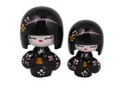 2 in 1 Black Wooden Japanese Kimono Kokeshi Doll w Carved Floral Desk Ornament