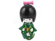 Unique Bargains Home Office Craft Bowknot Kimono Girl Japanese Puppet Kokeshi Doll Dark Green