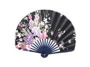 Unique Bargains Purple Pink Blooming Flowers Pattern Bamboo Ribs Foldable Hand Fan