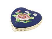 Unique Bargains Heart Shape Embroidered Flower Pattern Mini Pocket Makeup Cosmetic Mirror Black