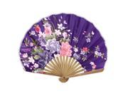 Seashell Design Bamboo Frame Flower Pattern Summer Cool Foldable Hand Fan Purple