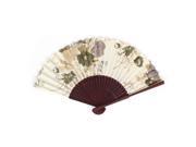 Chinese Style Hollow out Wood Ribs Fabric Floral Pattern Folding Hand Fan White