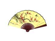 Ladies Men Dancing Plum Flower Pattern Portable Folding Hand Fan Yellow 10 Long