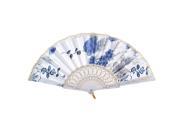 Flower Pattern Lace Rim Decor Summer Folding Hand Fan White for Woman