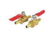 6mm Inner Dia Dual Hose Tail Red Lever Handle Brass Gas Ball Valve 2pcs