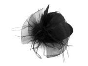 Unique Bargains Lady Faux Feather Bowtie Decor Alligator Hirpin Top Hat Hair Clip Homburg Black