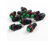 10 Pcs AC 125V 3A 250V 1.5A SPST On Off Non Locking Green Push Button Switch