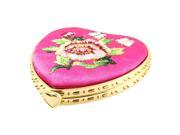 Unique Bargains Fuchsia Embroidered Flower Accent Heart Shaped Cosmetic Mirror