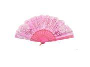 Lady Woman Hollow Out Handle 3 Peacock Pattern Handheld Folded Hand Fan Pink
