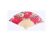 Chinese Style Floral Pattern Bamboo Frame Pocket Folding Dance Hand Fan Fuchsia