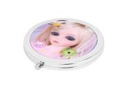 Unique Bargains Pink Girl Animal Printed Round Shape Dual Sided Cosmetic Mirror