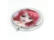 Unique Bargains Burgundy Girl Printed Round Shape Double side Compact Mirror