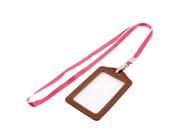 Lanyard Faux Leather Vertical Office Name ID Card Tag Badge Holder Brown Red