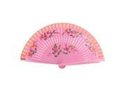 Unique Bargains Bamboo Frame Floral Printed Hollow Out Foldable Hand Fan 23cm Length Pink