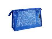 Unique Bargains Travel Zipper Blue Stone Block Print PVC Cosmetic Makeup Bag Toiletries Holder