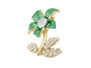 Glitter Rhinestone Detail Green Floral Shape Safety Pin Brooch