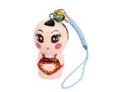 Wood Pale Pink Chinese Doll Style Ornament Pendant Mobile Phone Blue Straps