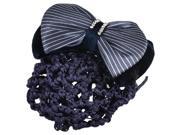 Unique Bargains Dark Blue Velvet Bowknot Rhinestone Berrette Hair Clip w Snood Net