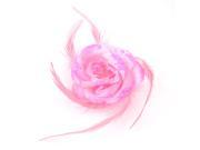 Unique Bargains Birthday Party Pink Fabric Flower Feather Accent Rubber Hairband Brooch