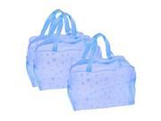 3 Pcs Travel Soft Plastic Frame Flowers Print Blue Zippered Cosmetic Makeup Bag