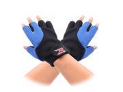 Unique Bargains 2 Pieces Black Blue Dot Antiskidding Half Finger Neoprene Outdoor Sport Gloves