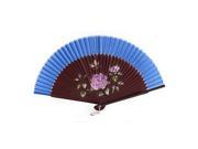 Unique Bargains Wedding Party Lotus Printed Nylon Bamboo Hand Held Fan Gift Decor Burgundy Blue