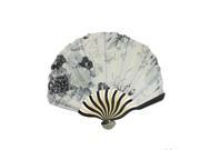 Unique Bargains 15.4 Black Curve Bamboo Handle White Nylon Folded Hand Fan