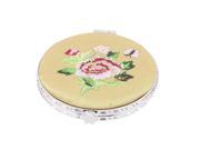 Embroider Manmade Silk Round Pocket Carrying Makeup Cosmetic Mirror Beige
