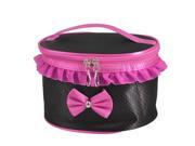 Two Way Zipper Nylon Lining Bowknot Dotted Cosmetic Bag Pouch Black Fuchsia