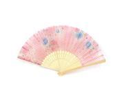 Flower Printed Bamboo Ribs Pink Hand Fan for Lady
