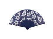 Flower Pattern Hollow Out Style Bamboo Frame Fabric Cover Folding Hand Fan Blue