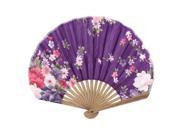 Unique Bargains Party Decor Bamboo Frame Fabric Blooming Flower Pattern Folding Hand Fan Purple