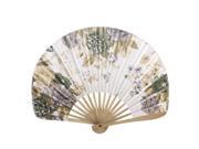 Unique Bargains Coffee Color Nylon Flower Pattern Bamboo Ribs Decor Folding Hand Fan