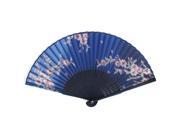 Unique Bargains Dark Blue Sakura Butterfly Pattern Bamboo Ribs Portable Hand Fan